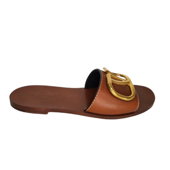 Valentino Garavani V Logo Leather Slide Sandals - Picture 1 of 8